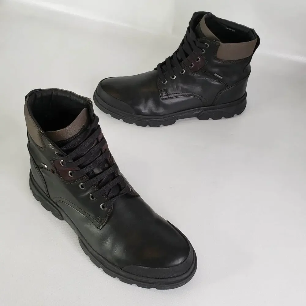 Geox Boots Clintford Black Leather Mens Size UK 42 US 9.5 Shoe Waterproof